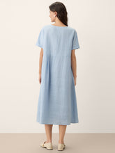 Load image into Gallery viewer, 100% Linen Pinstripe Paneled Short-Sleeved Dress MORGAN
