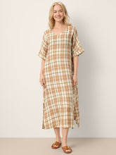 Load image into Gallery viewer, 100% Linen Plaid Deep V-Neck Drop Shoulder Side Slit Maxi Dress LESLIE
