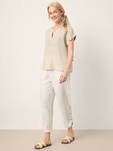 Load image into Gallery viewer, 100% Linen Plaid Detachable Tie-Belt Split-Neck Top LEXIE
