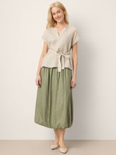Load image into Gallery viewer, 100% Linen Gathered Waist Bubble Hem A-Line Skirt LEONA
