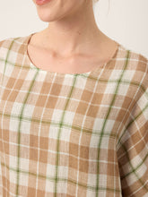 Load image into Gallery viewer, 100% Linen Plaid Drop Shoulder Side Slit Top LORNA
