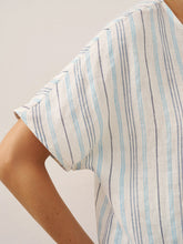 Load image into Gallery viewer, 100% Linen Pleated Striped Pullover Top VIA
