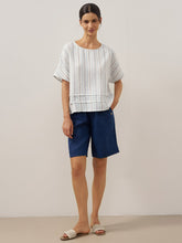 Load image into Gallery viewer, 100% Linen Pleated Striped Pullover Top VIA
