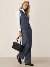 Load image into Gallery viewer, 100% Linen Reversible Denim Texture Button Front Vest HARPER
