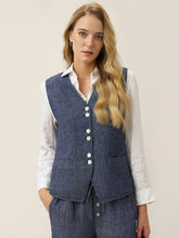 Load image into Gallery viewer, 100% Linen Reversible Denim Texture Button Front Vest HARPER
