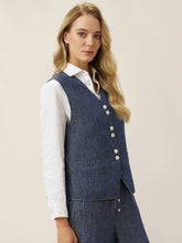Load image into Gallery viewer, 100% Linen Reversible Denim Texture Button Front Vest HARPER
