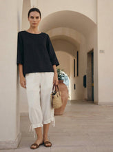 Load image into Gallery viewer, 100% Linen Round Neck Asymmetrical Hem Top BRIANNA
