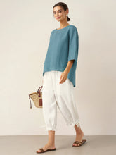 Load image into Gallery viewer, 100% Linen Round Neck Asymmetrical Hem Top BRIANNA
