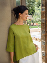 Load image into Gallery viewer, 100% Linen Round Neck Asymmetrical Hem Top BRIANNA

