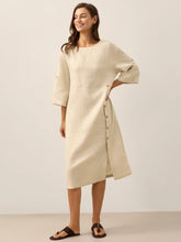 Load image into Gallery viewer, 100% Linen Round Neck Button Detail Midi Dress JELENA
