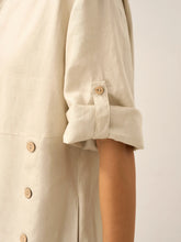 Load image into Gallery viewer, 100% Linen Round Neck Button Detail Midi Dress JELENA
