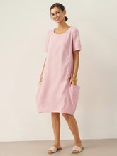 Load image into Gallery viewer, 100% Linen Round Neck Patch Pocket Midi Dress XENA
