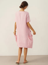 Load image into Gallery viewer, 100% Linen Round Neck Patch Pocket Midi Dress XENA
