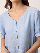 Load image into Gallery viewer, 100% Linen Ruffle-Trim Belted Midi Dress LIVARA
