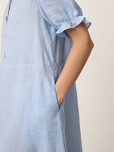 Load image into Gallery viewer, 100% Linen Ruffle-Trim Belted Midi Dress LIVARA
