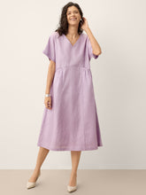 Load image into Gallery viewer, 100% Linen Sculpted Waist Batwing Midi Dress TIVIA
