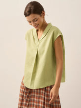Load image into Gallery viewer, 100% Linen Shawl V-Neck Cap Sleeves Top ELARA
