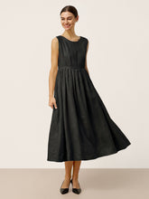 Load image into Gallery viewer, 100% Linen Sleeveless Crew Neck Waist Pleated Maxi Dress SELENE
