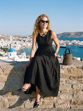 Load image into Gallery viewer, 100% Linen Sleeveless Crew Neck Waist Pleated Maxi Dress SELENE

