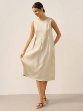 Load image into Gallery viewer, 100% Linen Sleeveless Shoulder Button Midi Dress FREYA
