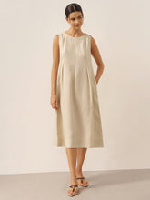Load image into Gallery viewer, 100% Linen Sleeveless Shoulder Button Midi Dress FREYA
