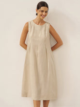 Load image into Gallery viewer, 100% Linen Sleeveless Shoulder Button Midi Dress FREYA
