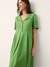 Load image into Gallery viewer, 100% Linen Split Neck Button Detail Midi Dress SERAPHINE
