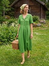 Load image into Gallery viewer, 100% Linen Split Neck Button Detail Midi Dress SERAPHINE
