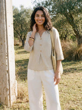 Load image into Gallery viewer, 100% Linen Split Neck Inverted Pleat Top TABITHA
