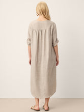 Load image into Gallery viewer, 100% Linen Stand Collar V-Slit Tab Sleeve Maxi Dress LEORA
