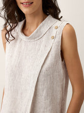 Load image into Gallery viewer, 100% Linen Striped Diagonal Pleat Mock Neck Top ESTHER
