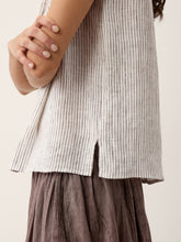 Load image into Gallery viewer, 100% Linen Striped Diagonal Pleat Mock Neck Top ESTHER
