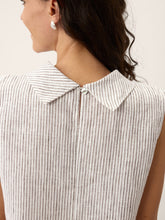 Load image into Gallery viewer, 100% Linen Striped Diagonal Pleat Mock Neck Top ESTHER
