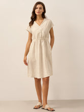 Load image into Gallery viewer, 100% Linen Striped Elastic-Waist Midi Dress ARIA
