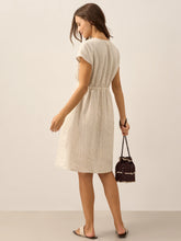 Load image into Gallery viewer, 100% Linen Striped Elastic-Waist Midi Dress ARIA
