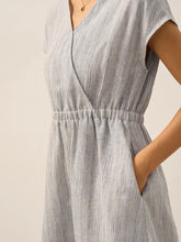 Load image into Gallery viewer, 100% Linen Striped Elastic-Waist Midi Dress ARIA
