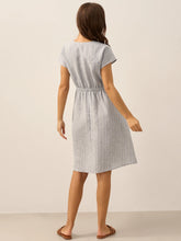 Load image into Gallery viewer, 100% Linen Striped Elastic-Waist Midi Dress ARIA
