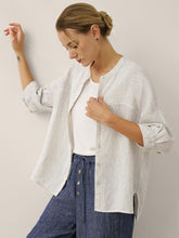 Load image into Gallery viewer, 100% Linen Striped Three-Quarter Sleeve Shirt SKYLAR
