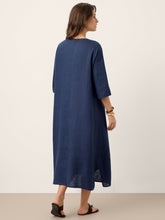 Load image into Gallery viewer, 100% Linen Roll-Up Sleeve Inverted Pleat Maxi Dress MARIBEL
