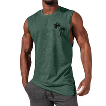 Load image into Gallery viewer, Coconut Tree Embroidery Vest Summer Beach Tank Tops Workout Muscle Men Sports Fitness T-shirt
