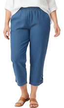 Load image into Gallery viewer, Women's Capris with Studded Hem Detail in Tri-Blend Denim and Twill with Angled side Pockets
