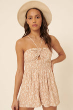 Load image into Gallery viewer, Floral V Strap Ruched Smock Flared Leg Romper

