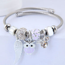 Load image into Gallery viewer, Beaded Owl Bracelet with Angel Wings - Stainless Steel Charm Bracelet
