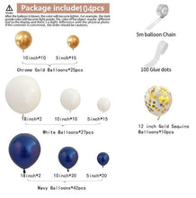 Load image into Gallery viewer, 104pcs Navy Blue And Gold White Balloon Garland Arch Kit For Wedding Birthday Party  Baby Shower Girl Bridal Shower Birthday Party Decorations
