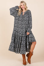 Load image into Gallery viewer, Printed Tie Neck Flounce Sleeve Midi Dress For Women – Fluttering, Feminine and Playful Midi Dress with Ruffled Details
