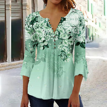 Load image into Gallery viewer, 🌸 Asymmetrical Spike Button 3/4 Sleeve T-Shirt – Effortless Chic
