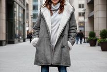 Load image into Gallery viewer, Sherpa-Lined Duffle Toggle Jacket with Hood — Warm Hooded Fleece Coat
