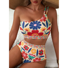 Load image into Gallery viewer, One-Shoulder Floral High-Waisted Bikini Set – Belly-Cinching Two-Piece Swimsuit
