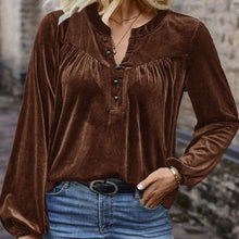 Load image into Gallery viewer, Women's Solid Color V-Neck Button Detail Long Sleeve Pullover
