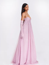 Load image into Gallery viewer, Wallie Pink Rhinestone Embellished Mesh Backless Gown
